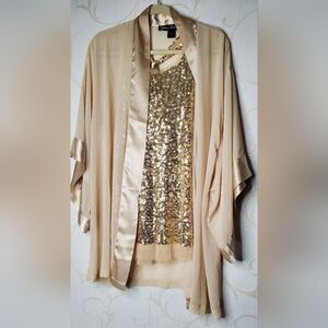 Susan Lucci Gold Kimono W/Gold Sequin Top Medium Nwot